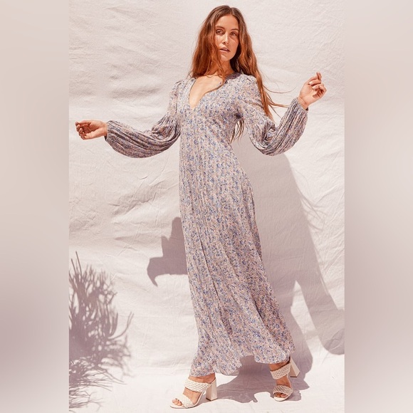 Lulus Garden Paths Floral Puff Sleeve Maxi Dress hippie Gypsy babydoll prairie S - Picture 15 of 15